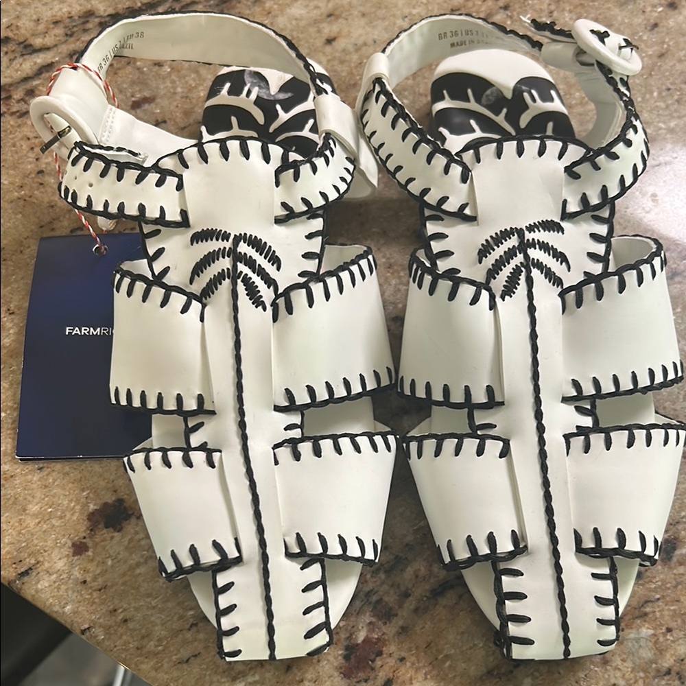 Farm Rio Women's Black and White Sandals